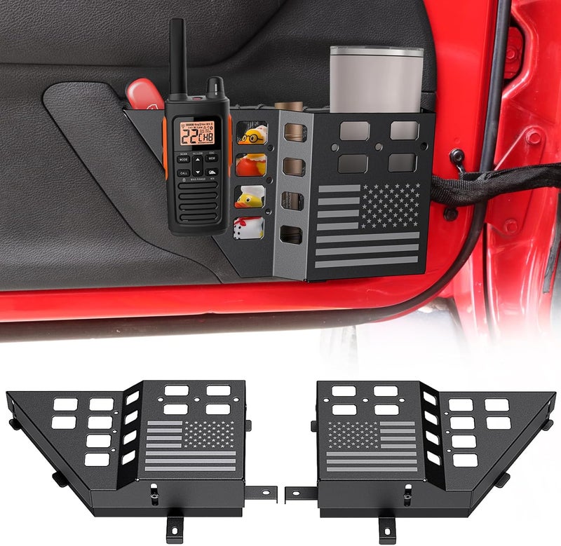 DIAMOOKY Upgraded Metal Front Door Pocket Storage Box for Jeep Wrangler JK JKU 2018 2017 2016 2015 2014 2013-2007 2/4 Door Accessories, Adjustable Door Organizer Molle Panels, Flag, 2PCS - Image 1